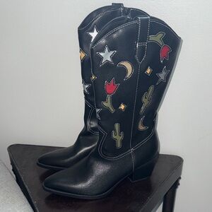 NEW Black Western Boots with Colorful Inlay Embroidery